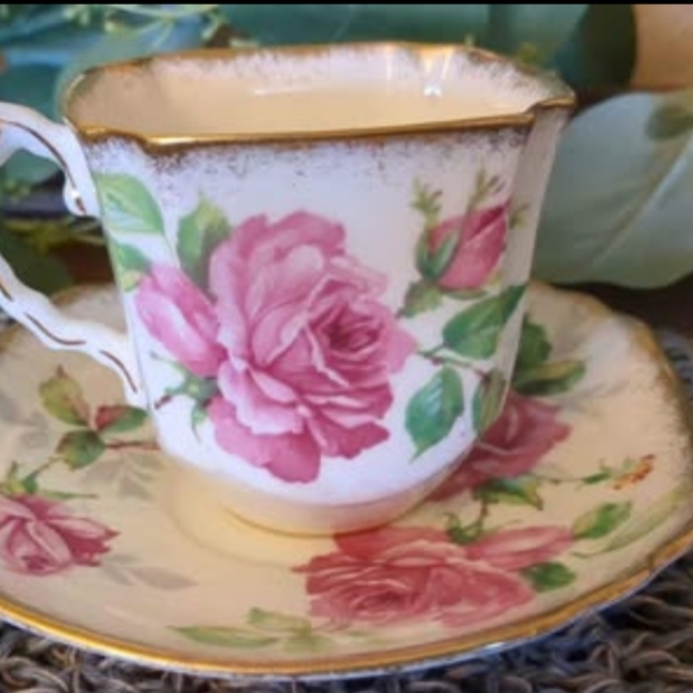 Royal Stafford "Berkely Rose" Bone China Cup/Saucer Set ENGLAND Gold Scalloped